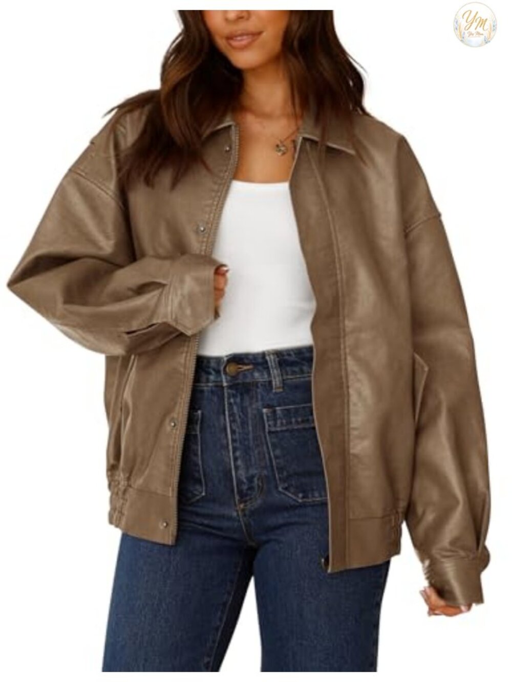 Faux Leather Motorcycle Jacket for Women Oversized Moto Biker Zip Up